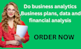 do business analytics ,business plans, data and financial analysis