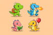 cute 2d cartoon character with 4 poses