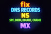 setup or fix dns records like ns, spf, dkim, dmarc, cname, mx etc