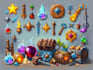 design 2d game icon hand drawn game asset, hand paint skill item, objects, props