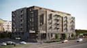 recreate mixed use building,urban apartment complex,street level retail, render