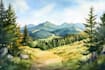 handrawn watercolor landscape on paper