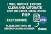 export, clean and automate CSV or excel data using PHP