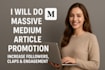 do massive medium article promotion, medium followers, increase clap, engagement