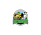 do iconic buster vans logo with a camper van and surfboard