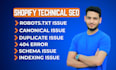 do shopify technical seo error fix 404 error 301 redirect semrush errors