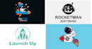 design a astronaut galaxy planet space rocket logo