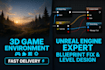 create 3d game environments, landscapes and fix unreal engine blueprint issues