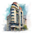 sketch architecture building with watercolor rendering