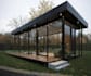 visualize 3d cabin house, glass pavilion design, pergola model, exterior render