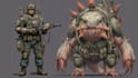 draw military concept art , monsters and characters