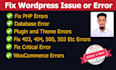 fix 403, 404, 500, 503 errors, wordpress website, critical error, database error