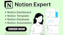 notion expert, build custom notion template and notion dashboard setup