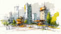 digitally sketch architecture and interior illustration