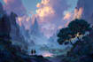 make amazing fantasy landscape illustration