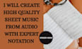 transcribe and arrange  sheet music from audio with notation, midi, tab, mxml
