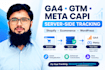 fix ga4, setup server side tracking, meta capi, and GTM for shopify, ecommerce