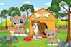 draw animals cat and dog with forest
