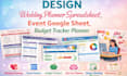 design wedding planner spreadsheet, event google sheet, budget tracker planner
