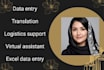 do data entry, translation and logo design professionally