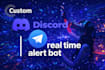 custom discord alert bot, telgram automation bot, telgram api, restock alert bot