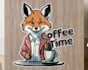 make amazing cartoon red fox drinking coffee logo