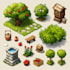 create 2d game art, game art, game UI, props, 2d game