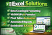 clean data and create excel reports using formulas, vlookups and pivottables