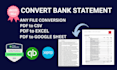 convert credit card and bank statement from pdf to csv,excel