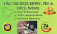 do data entry, copy paste, web research, PDF to excel