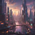 illustrate futuristic sci fi cities and cyberpunk