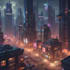 illustrate a futuristic sci fi city concept with cinematic