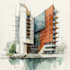 sketch architecture building with watercolor rendering