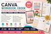 design canva workbook, editable ebook, educational worksheet and curriculum pdf