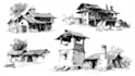 sketch houses and buildings
