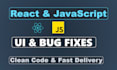 fix broken react components, javascript errors and UI issues
