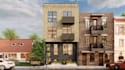 restructure house elevation, apartment exterior,layout plan,brick facade,balcony