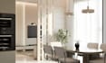 3d living room design, kitchen interior rendering, dining, bedroom design