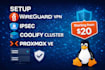 deploy and setup wireguard VPN, ipsec, coolify cluster, proxmox ve, linux server