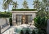 recreate3d tropical villa,courtyard house,open plan interior,cozy bedroom render