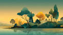 create flat landscape illustration of nature