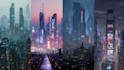create cyberpunk city concept, sci fi illustrations