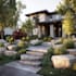 landscape design with front yard, backyard design, pool