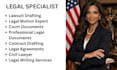 draft legal documents, lawsuits, motions, and contracts