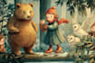 create cute children book illustration with animals