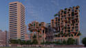 function mixed use building complex,garden elevation plan,modular facade design