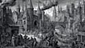 do a medieval woodcut gothic etching illustration
