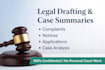 draft legal documents, complaints and case summaries