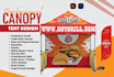 design canopy tent, table cover, and feather flag design