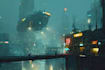 do cyberpunk sci fi futuristic city illustration
